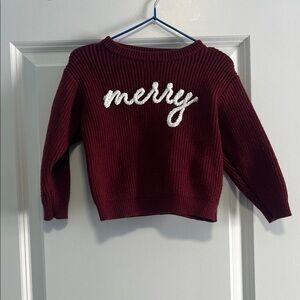 George Kids Burgundy Sweater with 'Merry' Embroidery